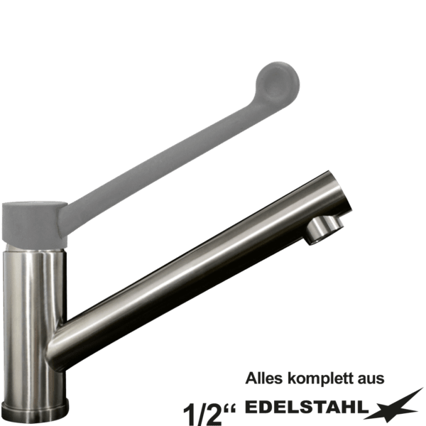 Hebelmischer-Spültischbatterie 1/2" (auf Sockel 50mm) mit langem Hebel komplett aus Edelstahl
