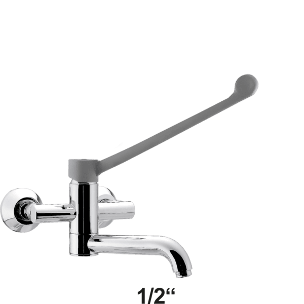 Hebelmischer-Wandbatterie 1/2" T80 mit absperrbaren Anschlüssen 1/2" x 3/4" mit langem Hebel verchromt