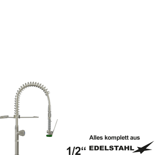 Vorspülbrausen Standventil 1/2" ohne Auslaufventil am Rohr mit RV komplett aus Edelstahl auf Säule L100mm