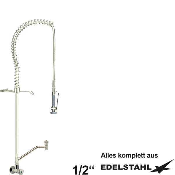 Vorspülbrausen Pentachrom-Metallgriff-Wandventil 1/2" mit Auslaufventil am Rohr