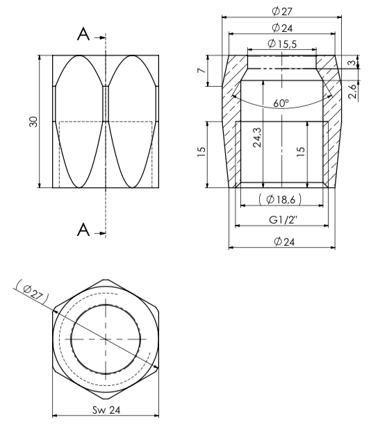 Hülse zu Verschraubung X55.83.G Ø15 Messing verchromt - zu A1-1525