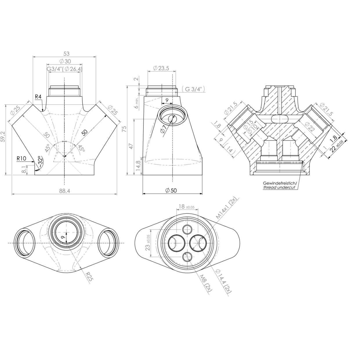 Körper zu ELB. 1xx.xx2.1.e..PG H75 geschraubt 3/4" MC