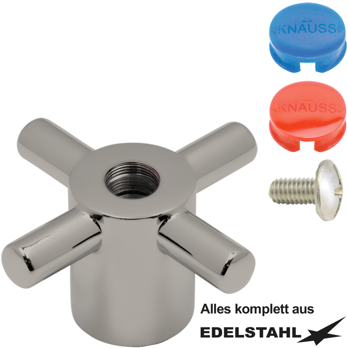 4-Flügel--Metallgriff kompl. aus Edelstahl k/w