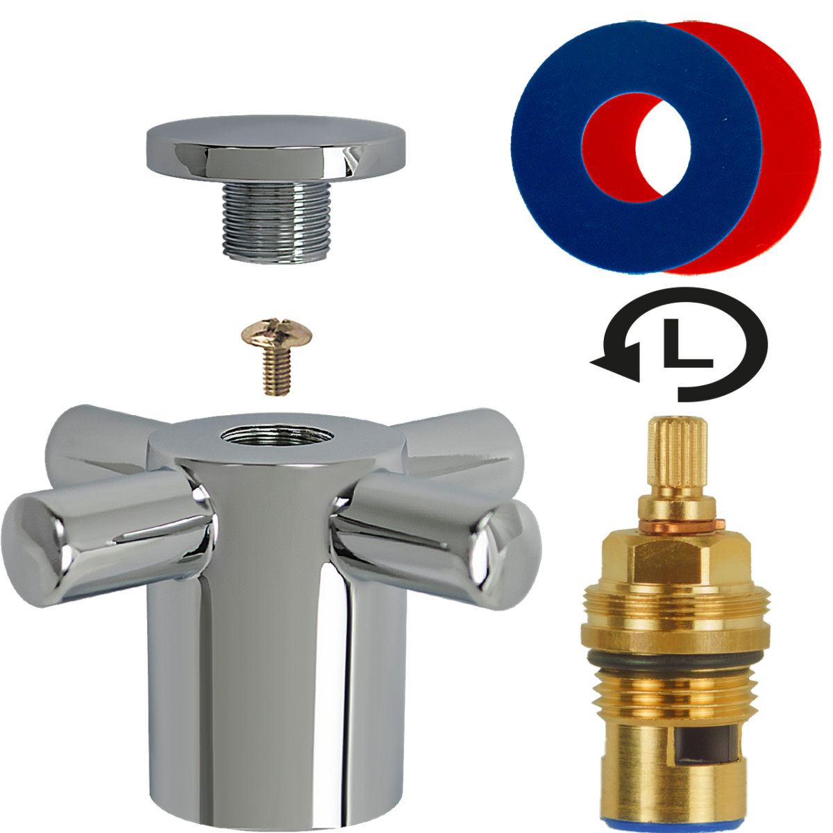 keramisches Oberteil 1/2" schnell-/linksdrehend mit Griff k/w