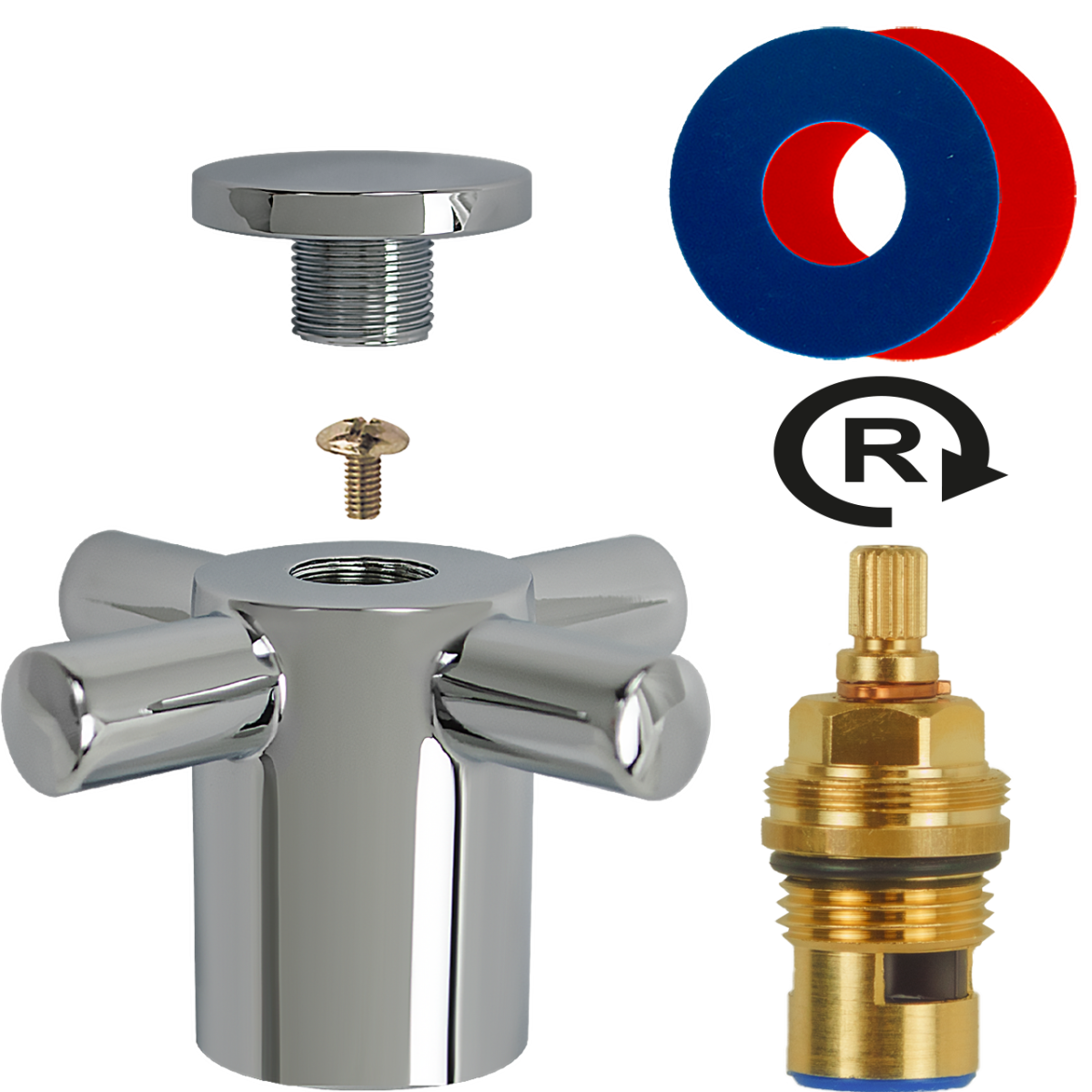 keramisches Oberteil 1/2" schnell-/rechtsdrehend mit Griff k/w
