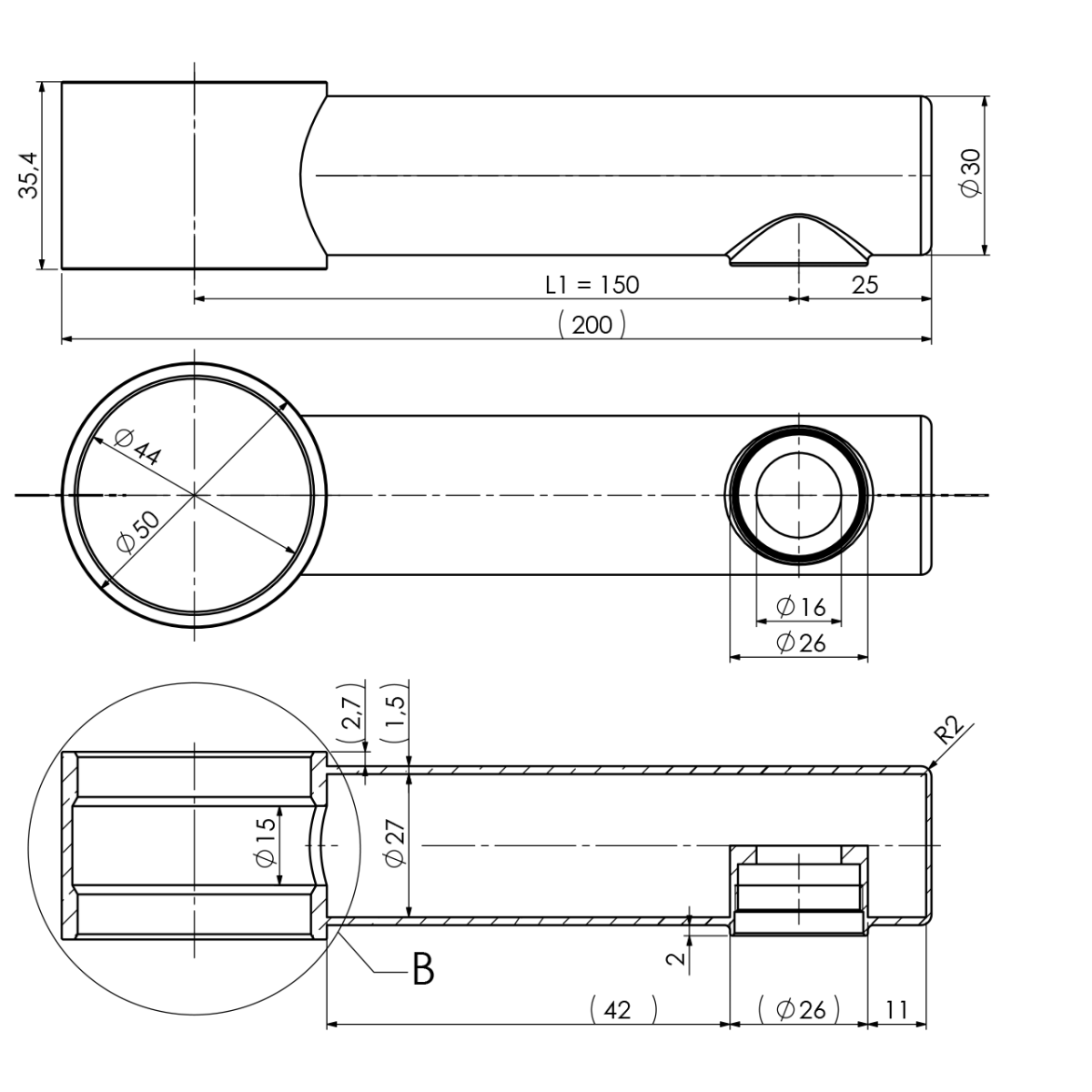 evox Schwenkauslauf unten 360° Ø30mm mit Ring Ø50mm VA – Bild 2