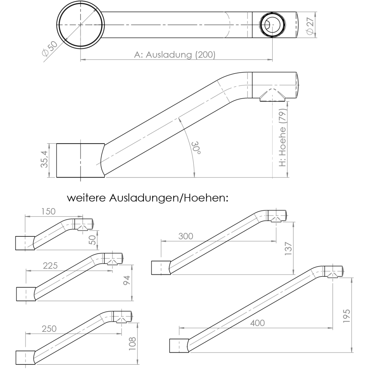 emax Schwenkauslauf unten 360° Ø30mm mit Ring Ø50mm VA – Bild 2