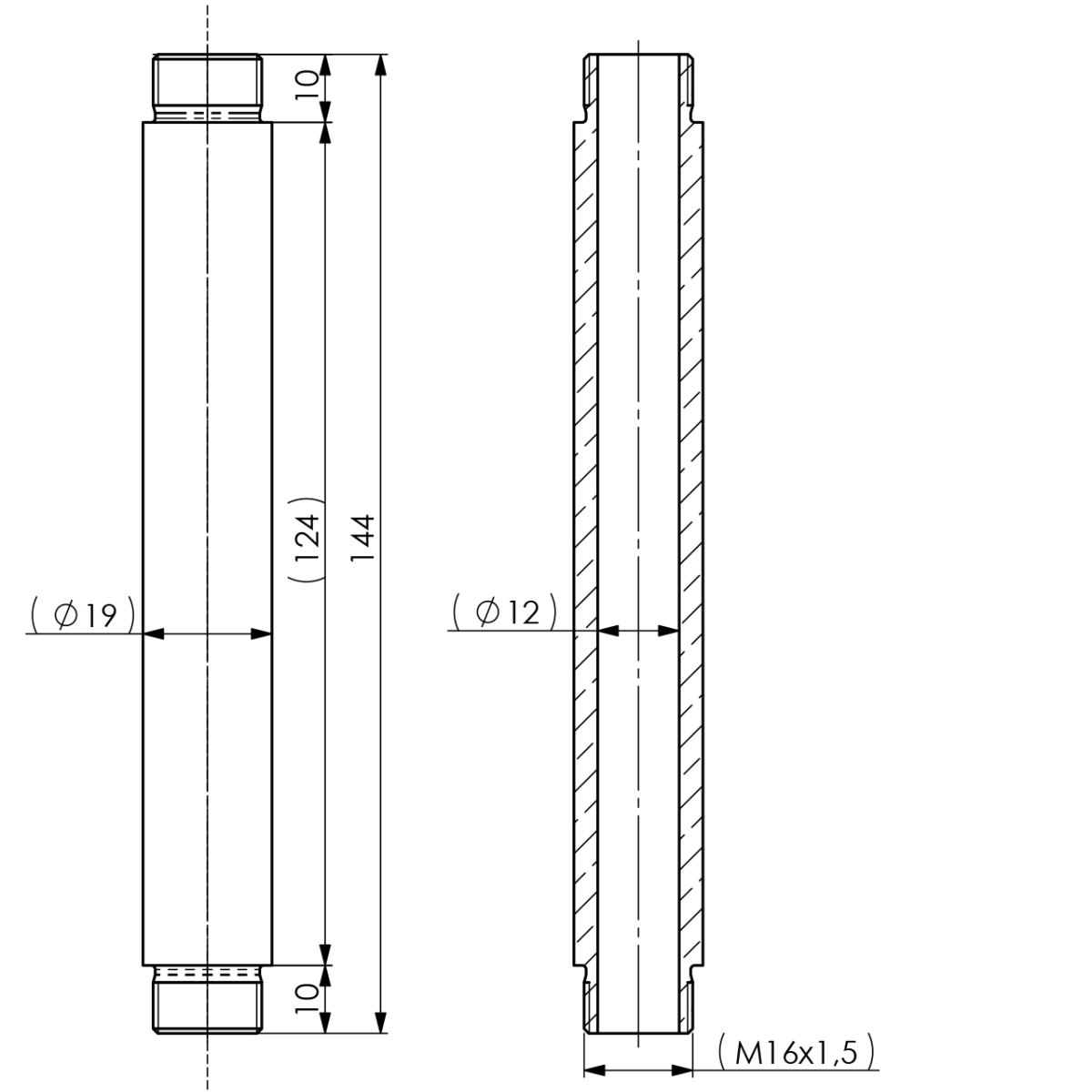 Innenrohr zu Brausegriff o. Absperrung ADØ19 - IDØ12 - 2x M16x1