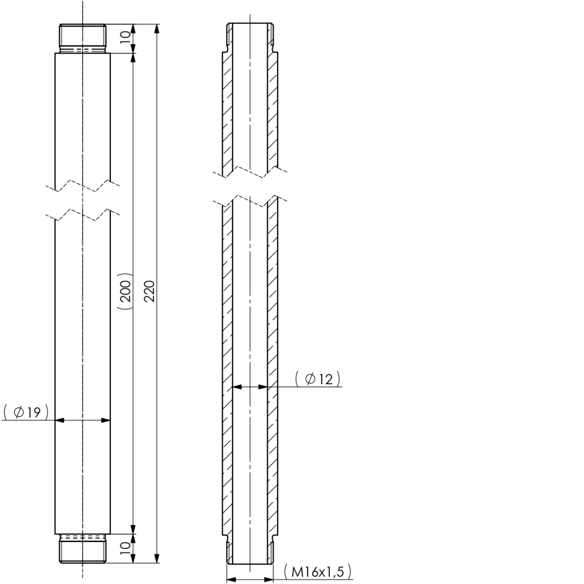 Innenrohr zu Brausegriff o. Absperrung ADØ19 - IDØ12 - 2x M16x1