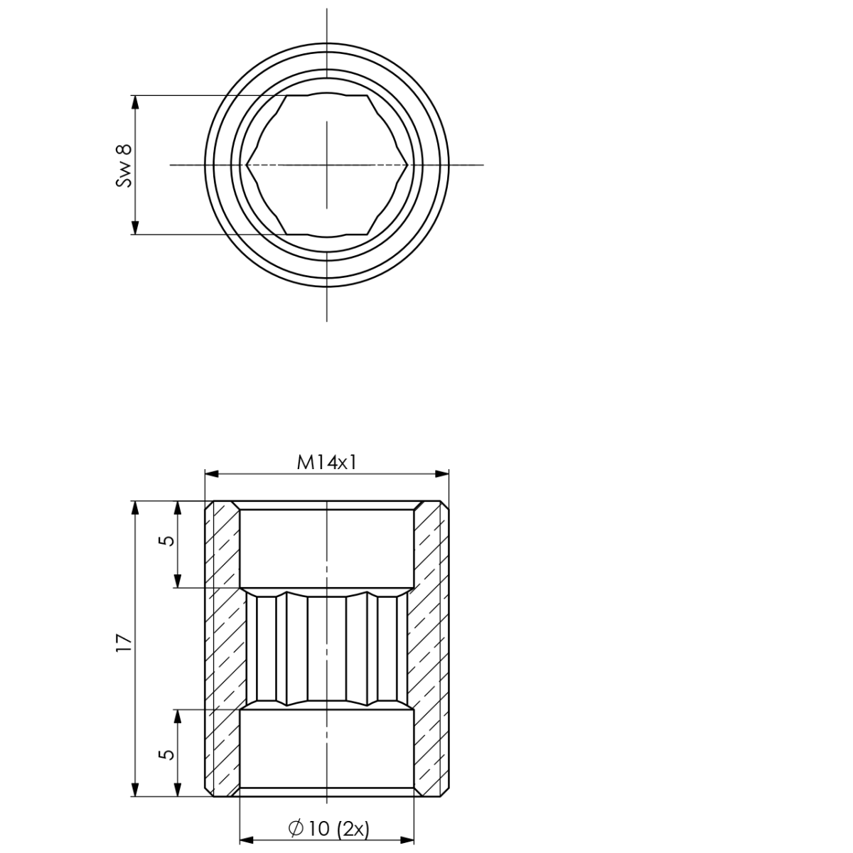 Gewindenippel M14 x Ø 11 L 12 mm (AG x IG)