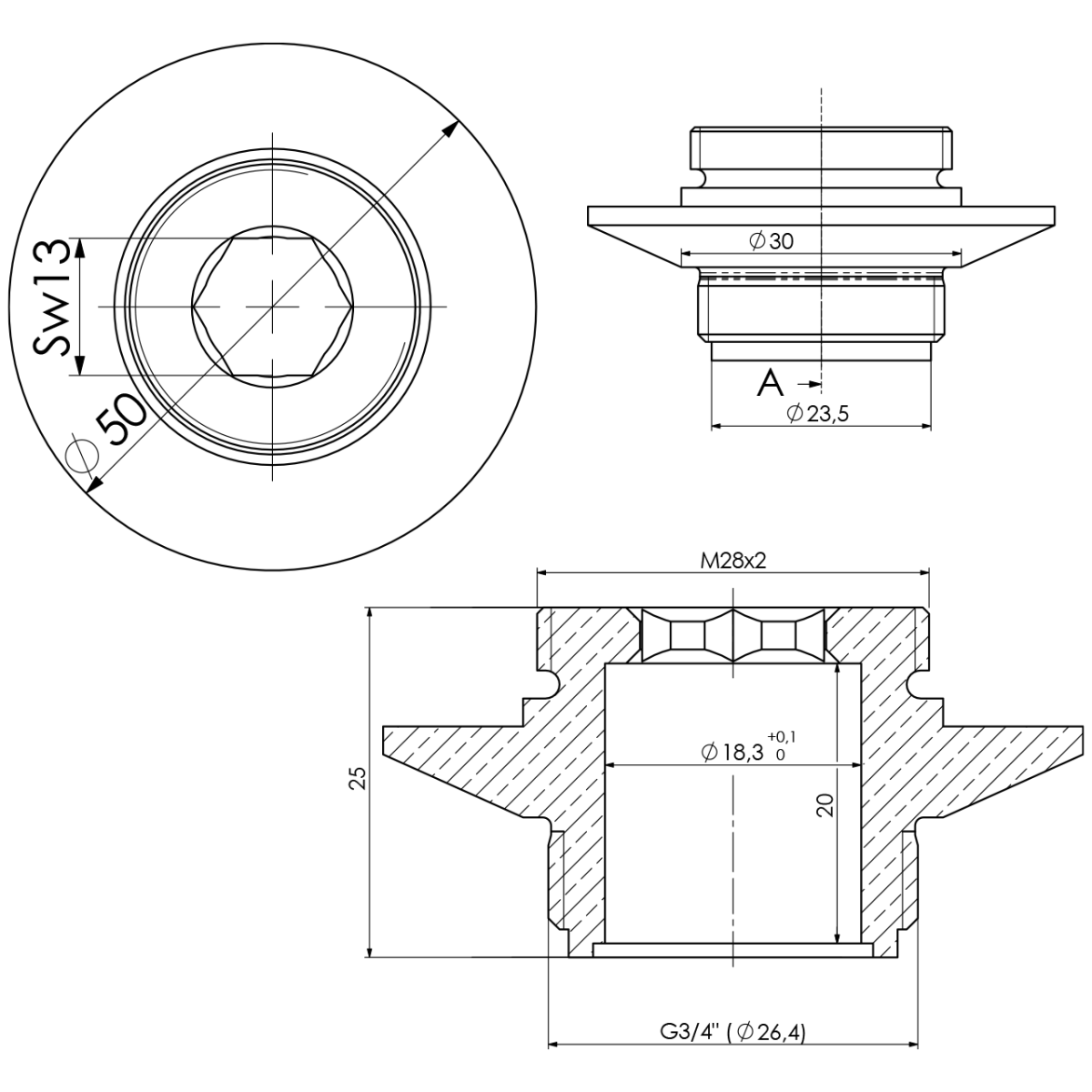 Adapter M26x2 x 3/4" AG zu 3xx.xxx..T MC