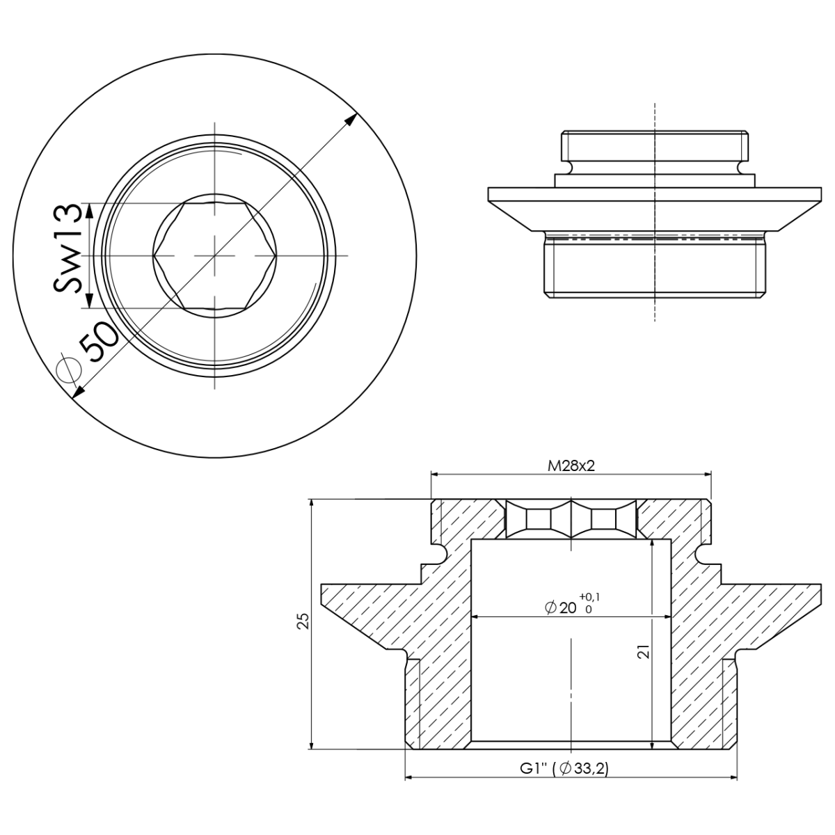 Adapter M26x2 x 1" AG zu 3xx.xxx..T MC