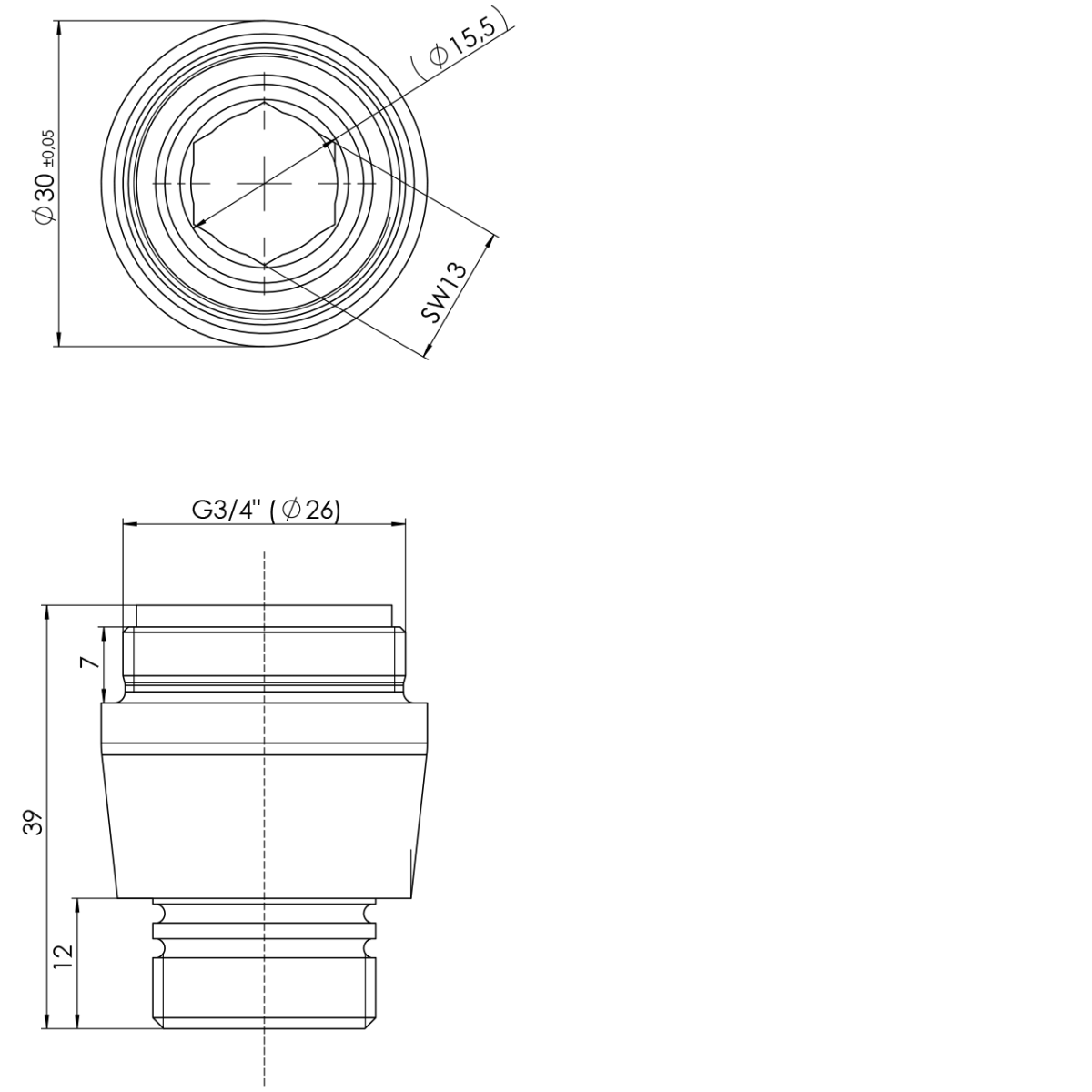 Adapternippel zu Körper A1-1250_2 mit 3/4" AG - IGØ 18