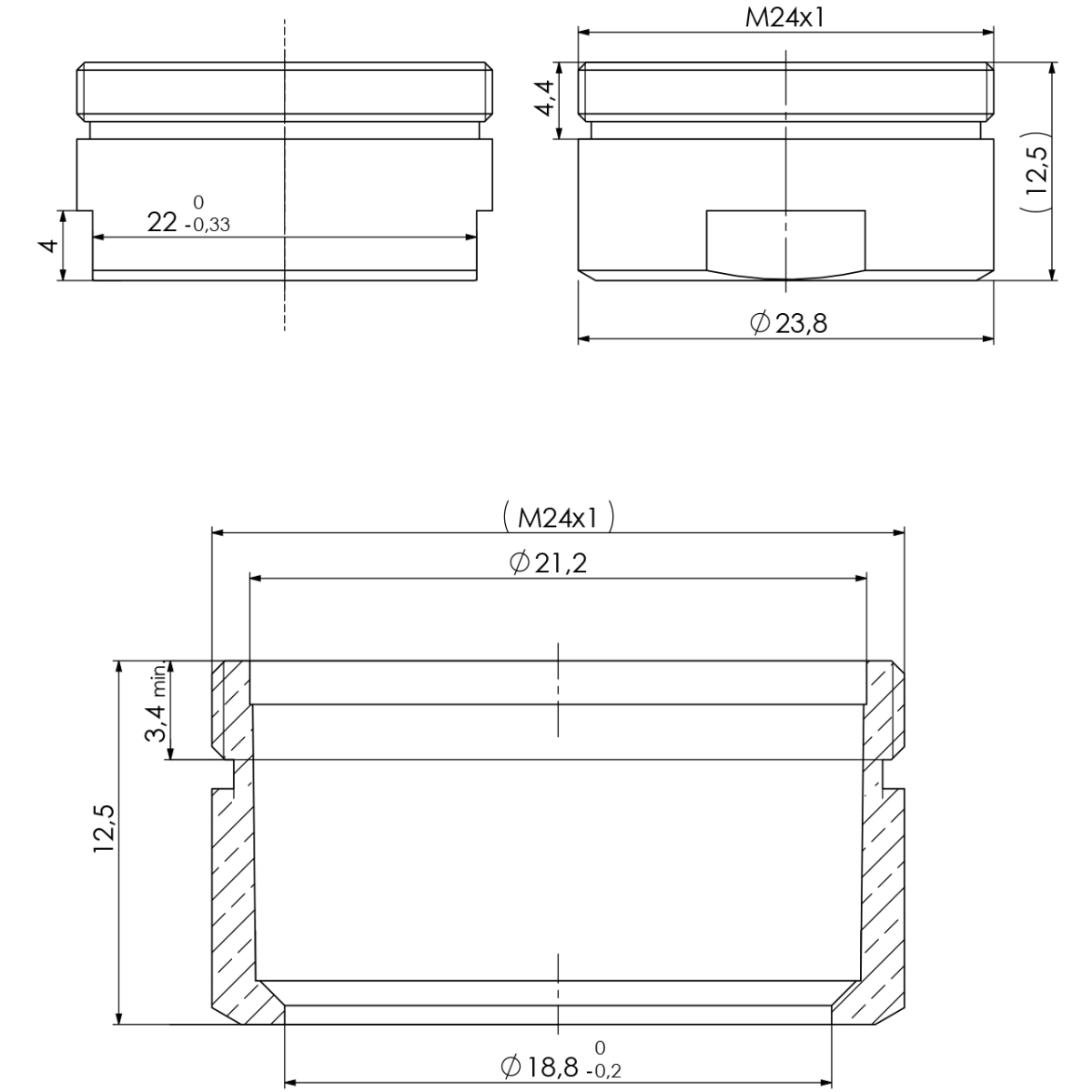 Strahlregler-Hülse M24x1 AG chrom
