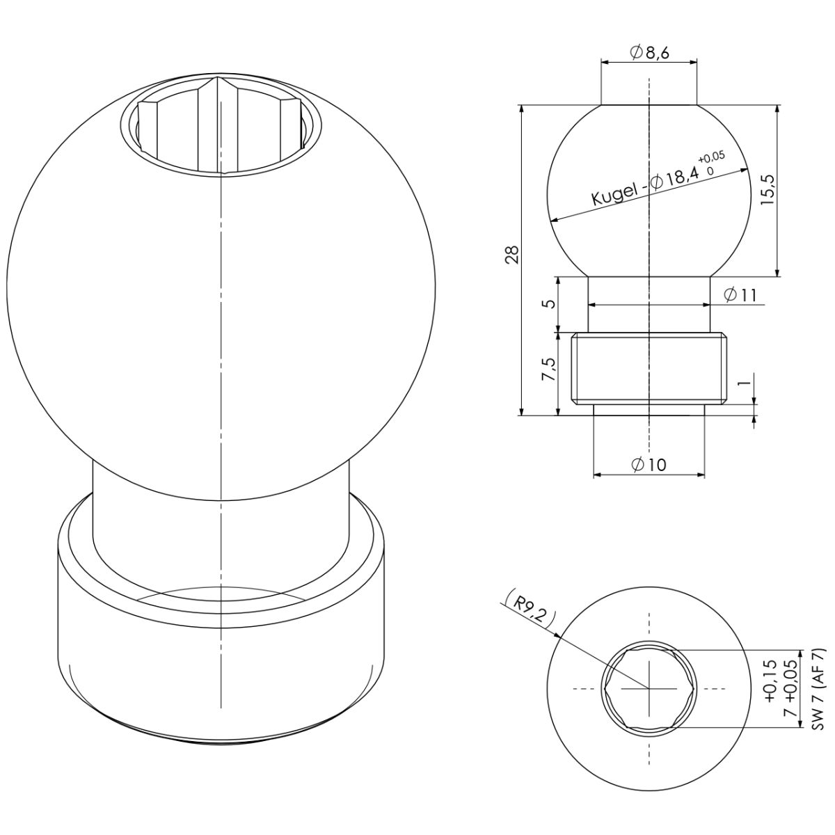 Kugel x M14x1 zu ÜM-Körper 1.4301
