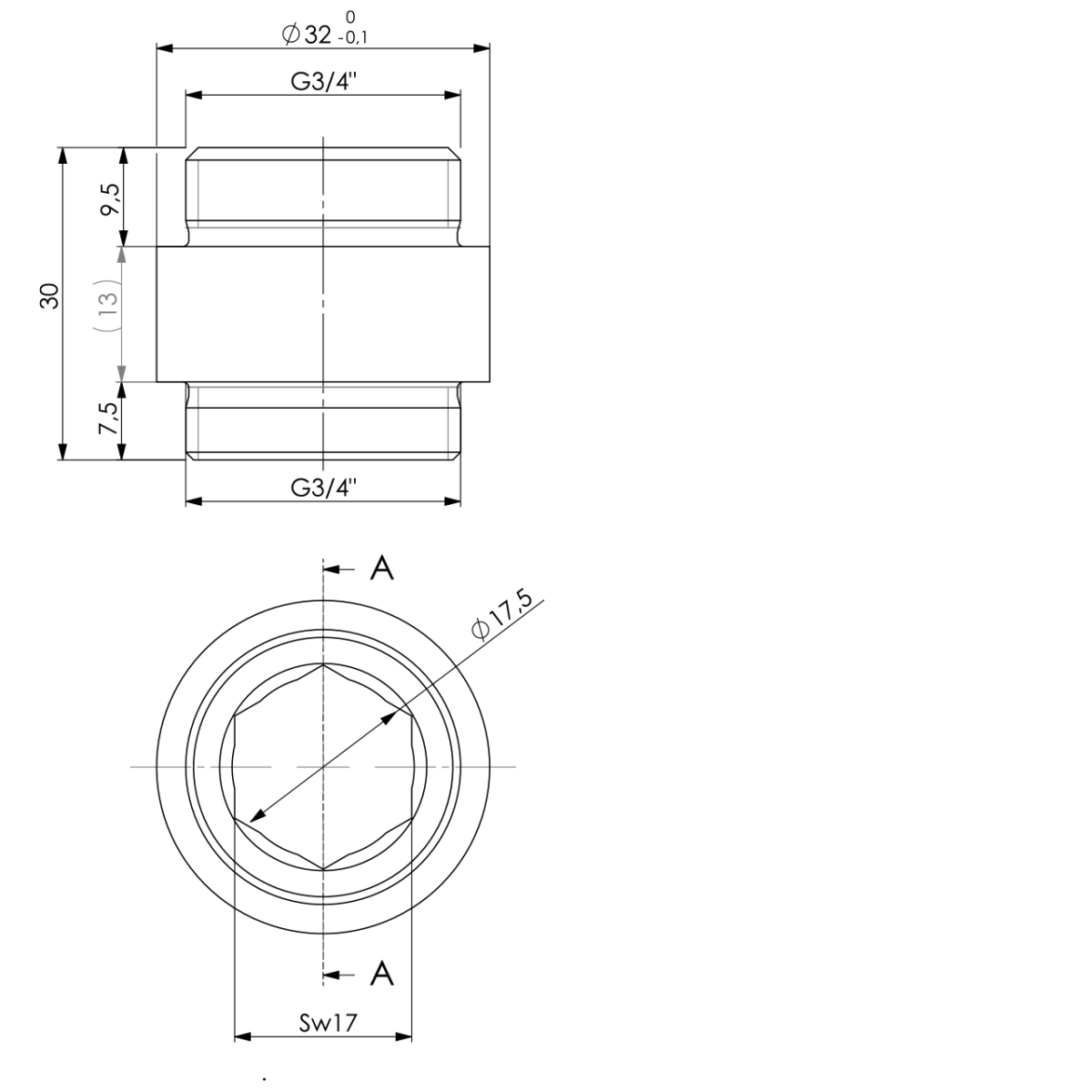 Gewindenippel 3/4" x 3/4" - für RV Ø 20 mm (AG x AG)