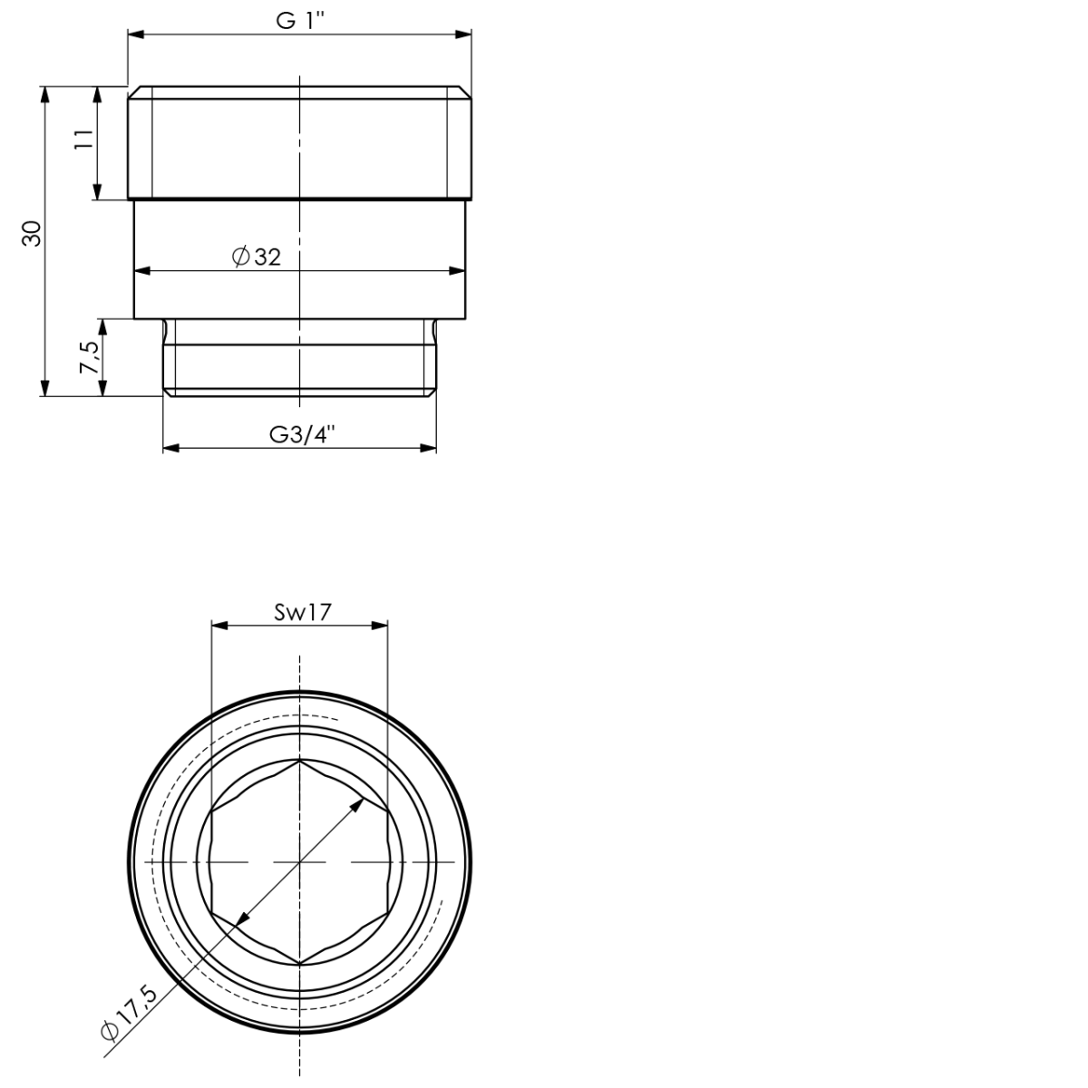 Gewindenippel 3/4" x 1" - für RV Ø 20 mm (AG x AG)