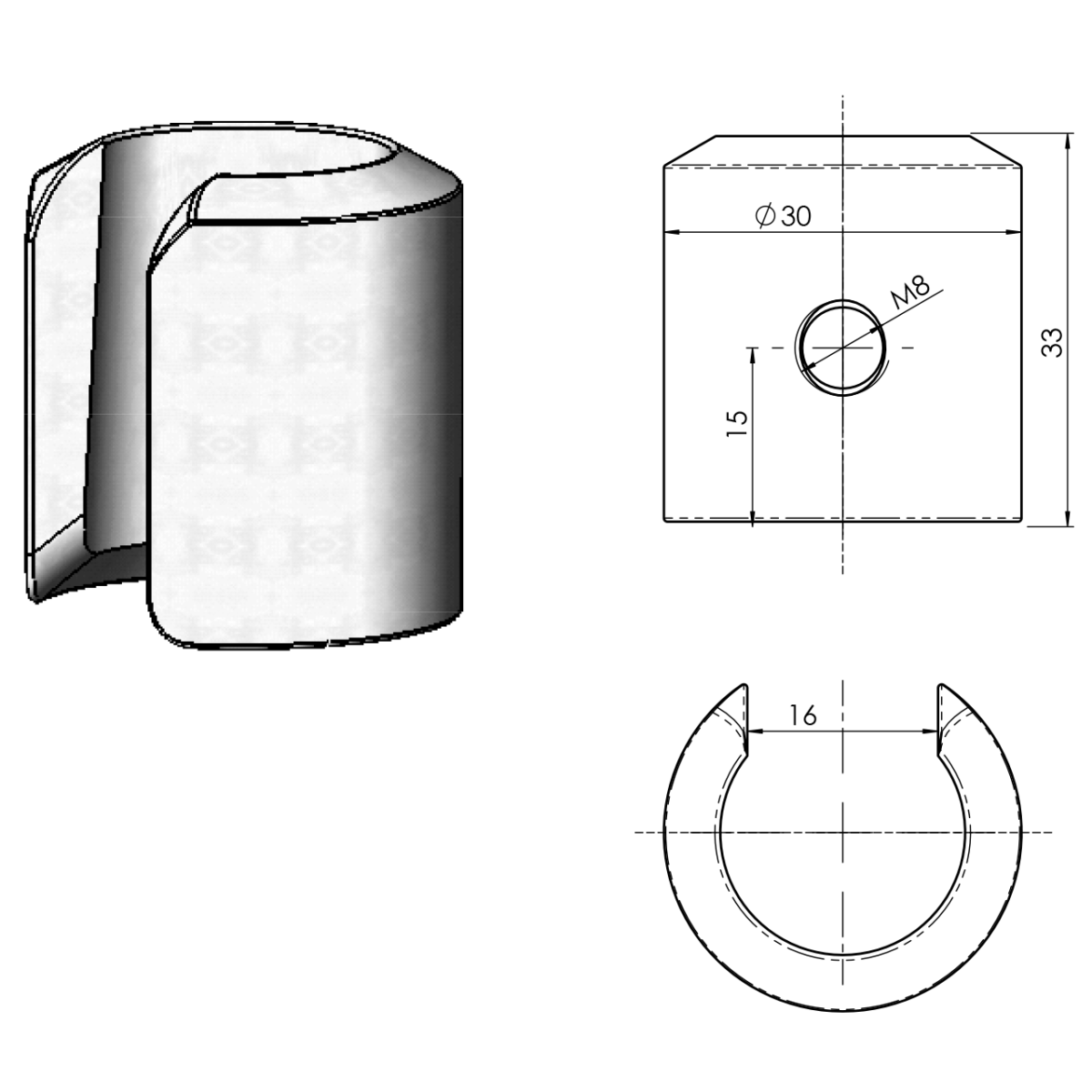 Brausehalter-Gabel M8 Ø33 H33 chrom