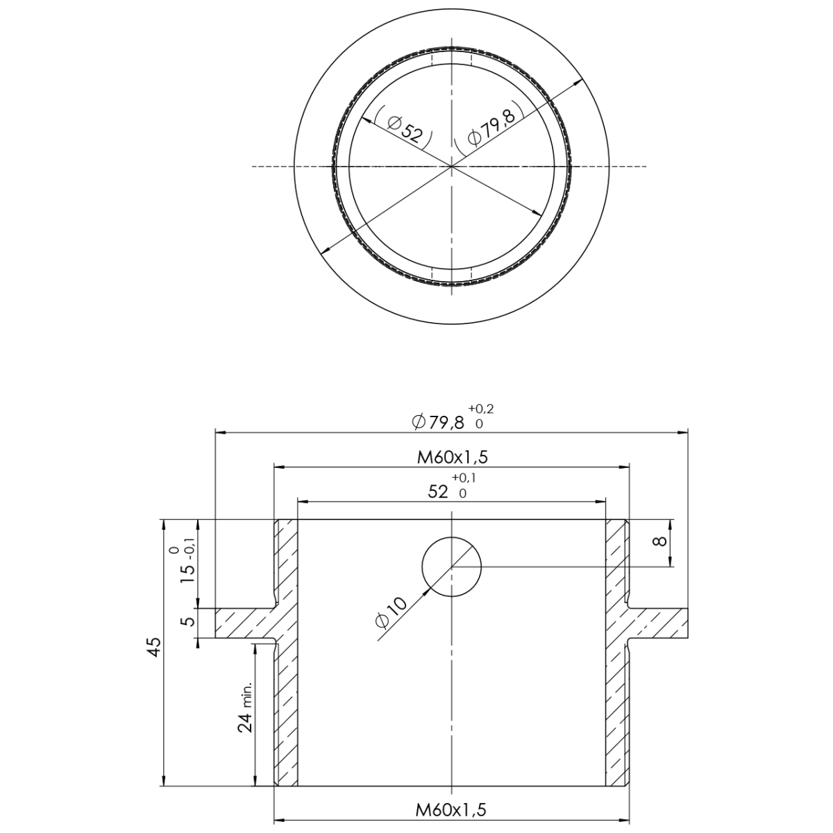 Schraubadapter Ø52 mm x M60x1