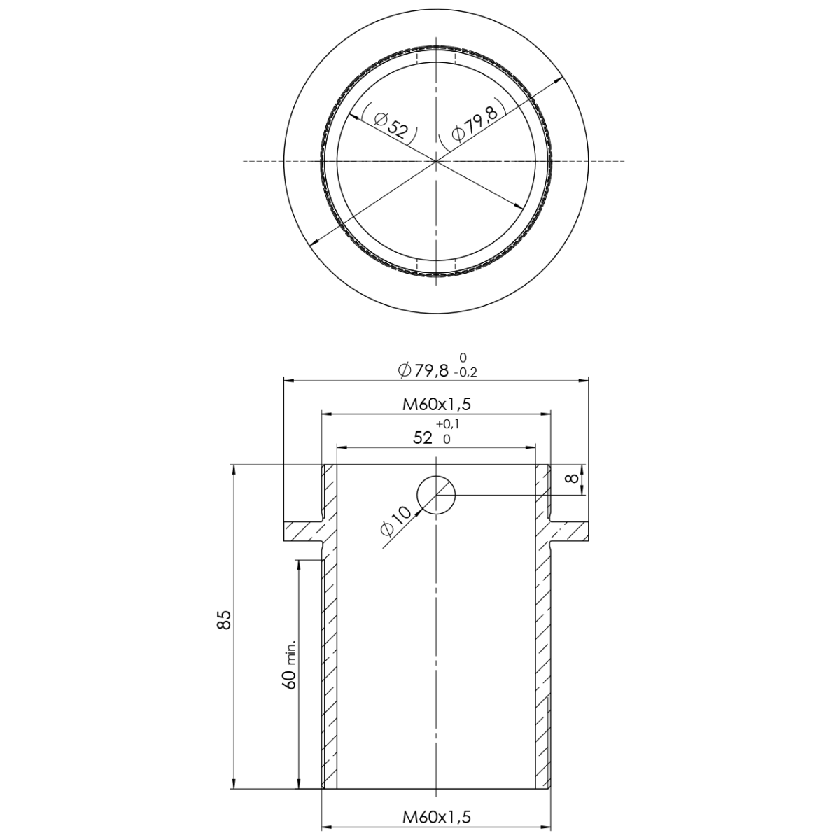 Schraubadapter Ø52 mm x M60x1