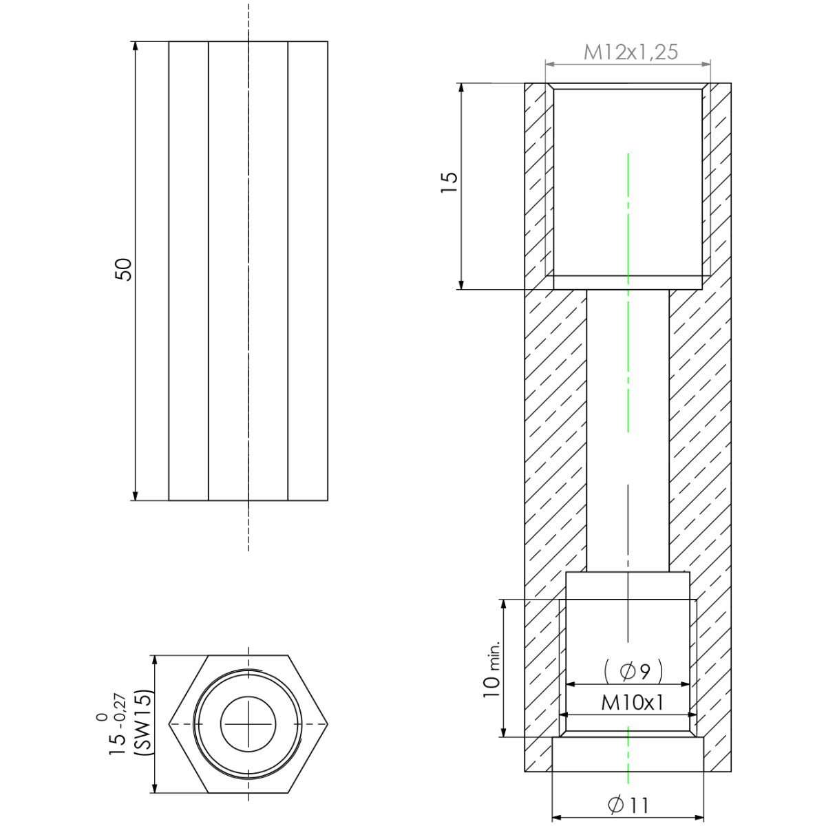 Mutter sechskant Messing M12x1