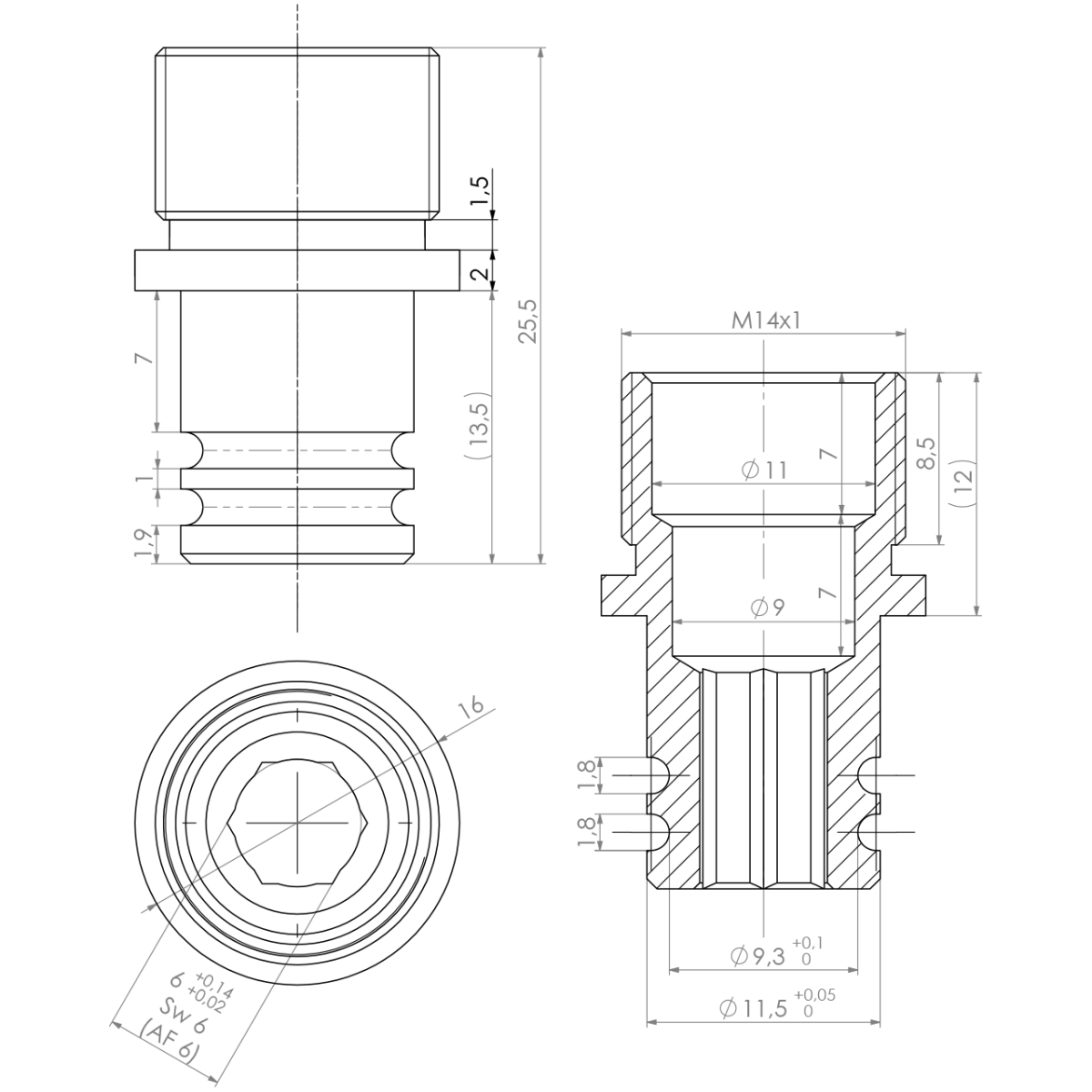 Adapter M14x1 auf Stecknippel Ø11