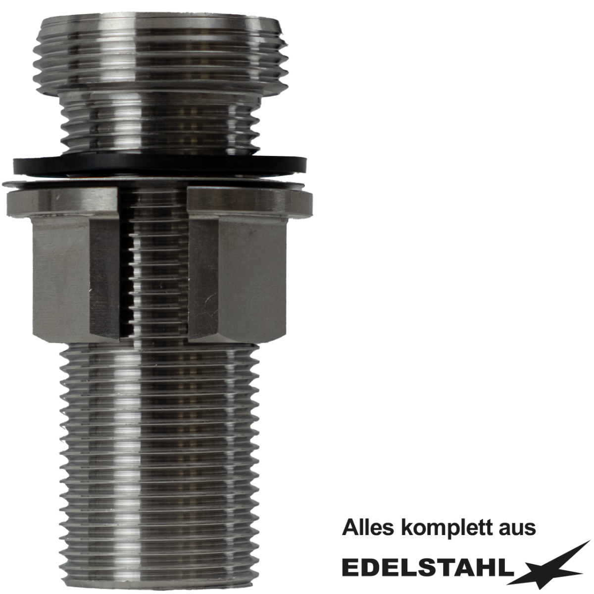 Stutzen-Set 1" x 5/4" ohne Rosette Längsschnitt-Mutter VA