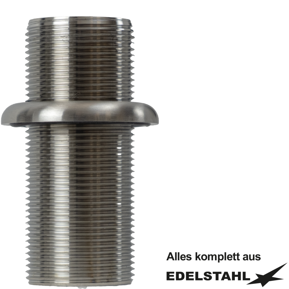 Stutzen 1 1/4" Einschraubgewinde L 80mm mit Rosette VA